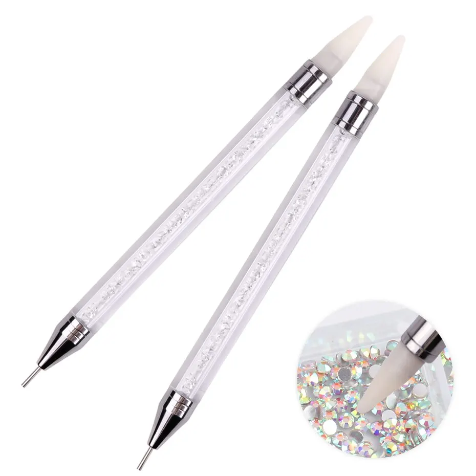 2 Pcs Nail Art Dotting Pen Double End Painting DIY Brush Rhinestone Handle Diamond Picker Manicure Tool