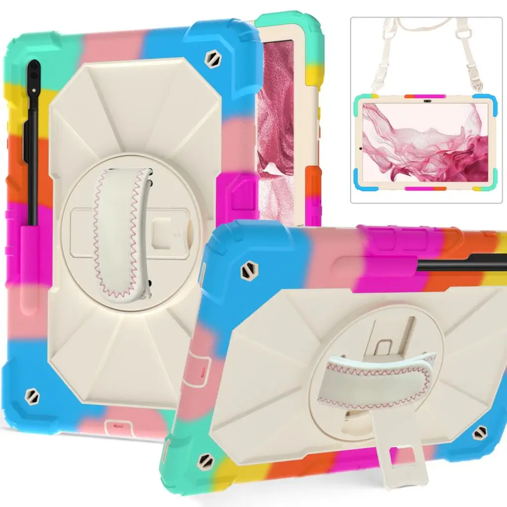 삼성 갤럭시 탭 S8 X700 X706 S7 T870 T875 T876 케이스, 어린이 안전 충격 방지 TPU + PC 풀 링 스탠드 태블릿 케이스