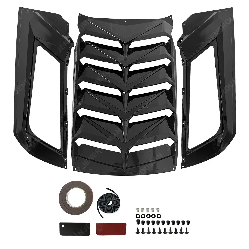 2015-2023 포드 머스탱 리어 자동 윈도우 루버 선쉐이드 벤트 자동차 액세서리 신형 글로시 블랙+페이크 카본 파이버