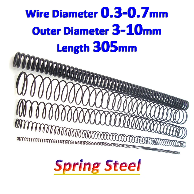 

305mm Long Compression Spring 0.3/0.4/0.5/0.6/0.7mm Y Type Pressure Spring Release Pressure Spring Steel Return Spring OD 3-10mm