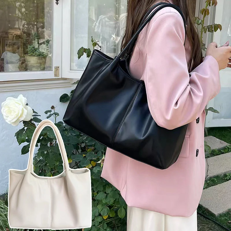 

Large-capacity Shoulder Bag Women Tote Bags Solid Color PU Leather Handbags For Women PU Leather Purses Casual Women Bag