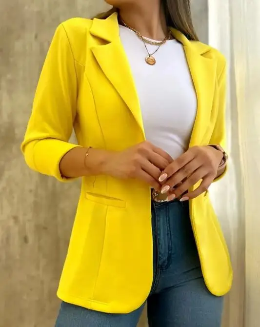 

Women's Suit Casual 2023 Autumn Fashion Office Lady Notched Collar Long Sleeve Work Elegant Blazer Coat Woman Jackets Outwear