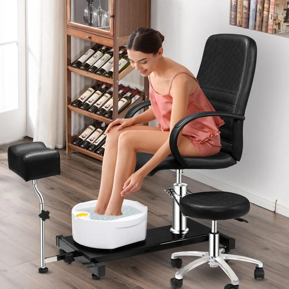 Pedicure Chair with Stool & Bubble Massage Foot Bath, Hydraulic Pedi Chair for Nail Tech, Beauty Spa Salon Unit Station