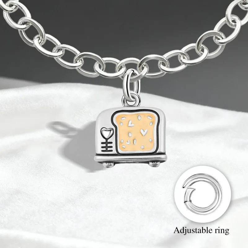 Verstellbare 925 Sterling Silber Vintage Anhänger Brot-Kirsche Herzförmige Charms Perlen Passend für Original Armband Halskette DIY Schmuck – Detail 7
