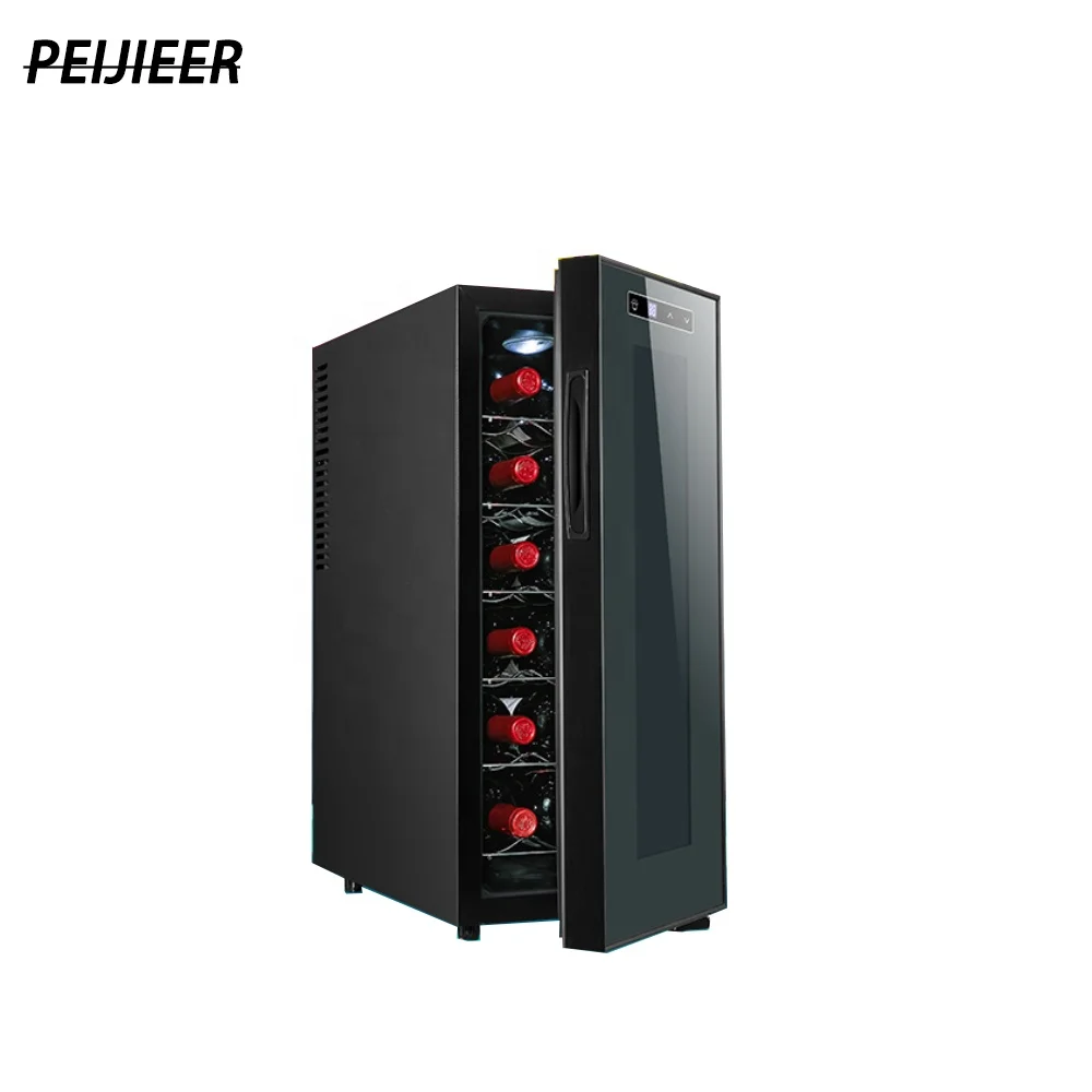 Black 32L 12 Bottles Glass Door Beverage Wine Coolers