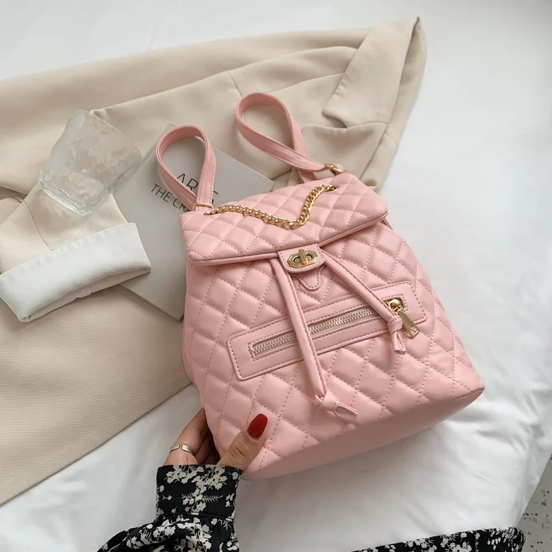 2022 Backpack for Women Brand Design Luxury Embroidered Diamond Shape Soft PU Leather Backpack Female Casual Small Backpack 