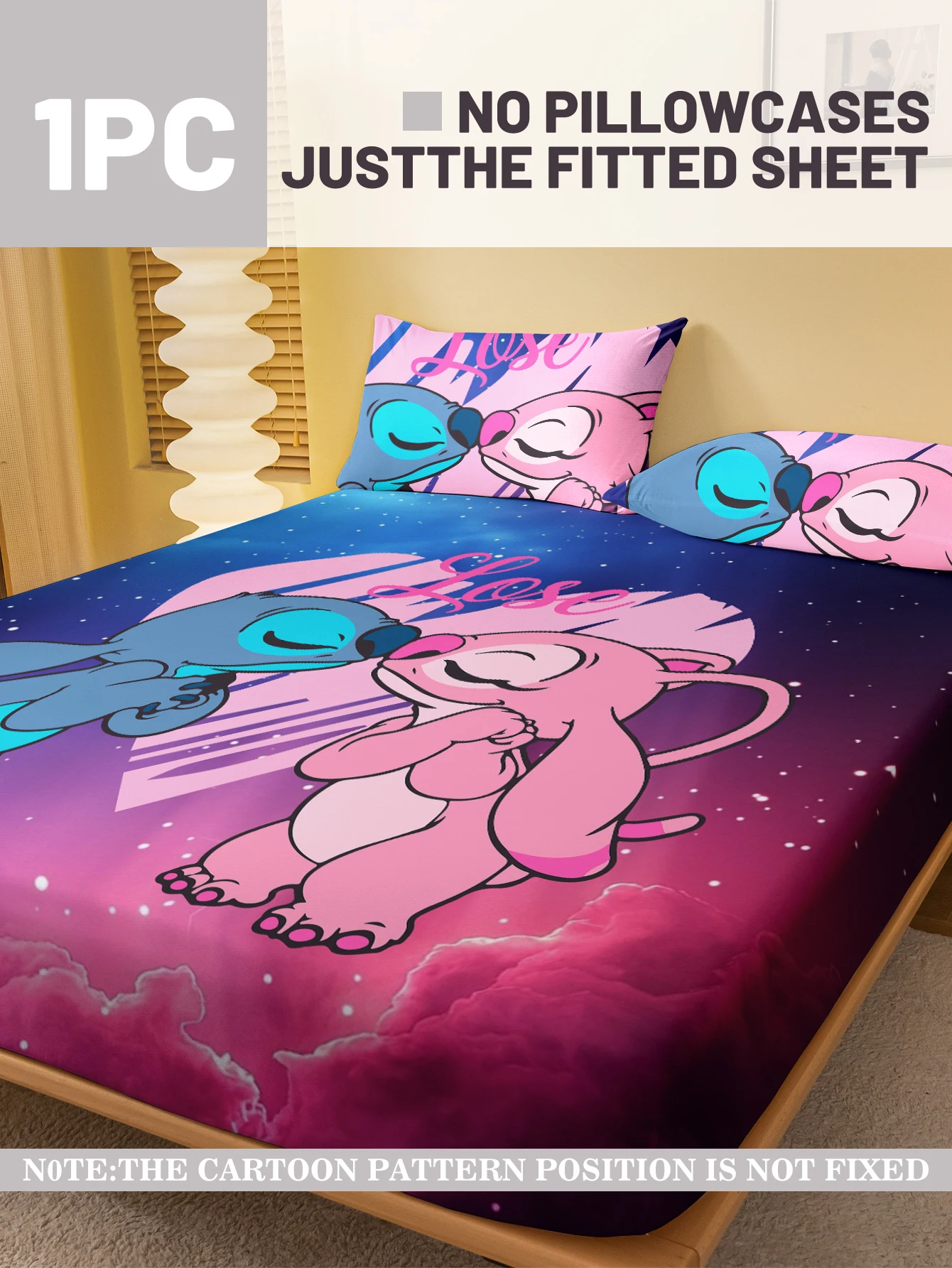 1 cartoon cute Stitch pattern digital printed frosted Fitted Sheet,bedroom printed bed cover,bedding(No pillowcase) 2