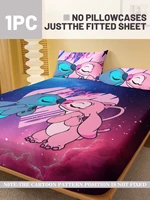 1 cartoon cute Stitch pattern digital printed frosted Fitted Sheet,bedroom printed bed cover,bedding(No pillowcase) 2