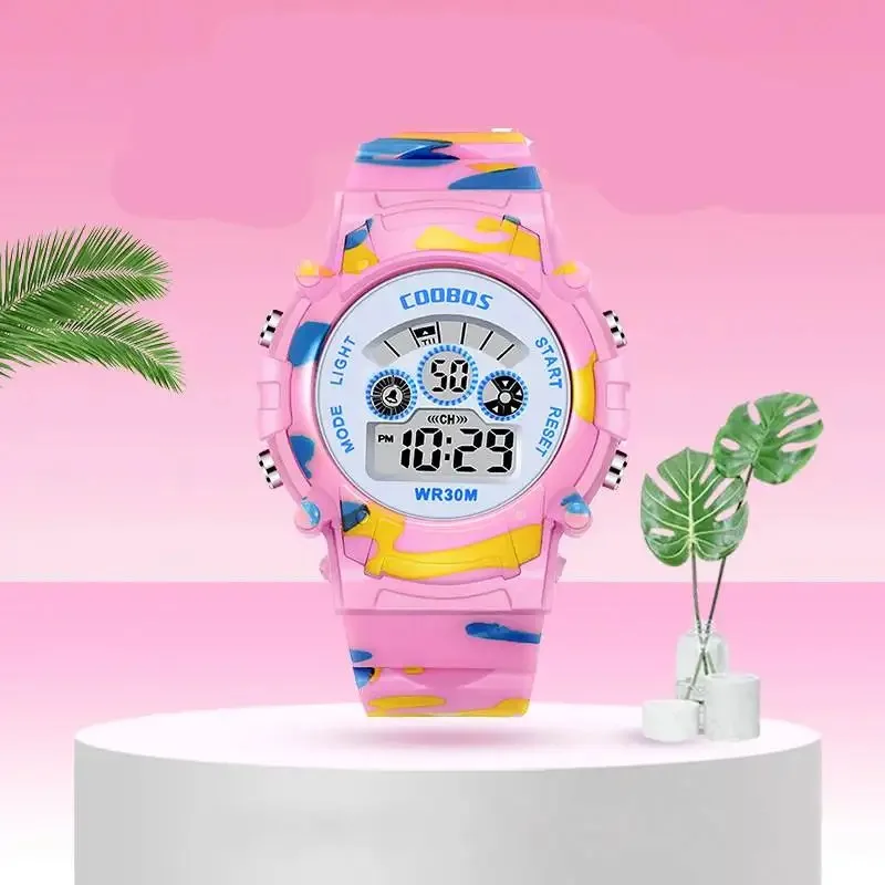 2024 Boys Sports Military Kids Digital Watches Student Childrens Watch Fashion Luminous LED Alarm Camouflage Girls Clock