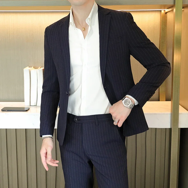 Men's High-End Boutique Suit And Trousers Set British Wedding Party Fashion Business Casual Trendy Two-Piece Ensemble formal suit