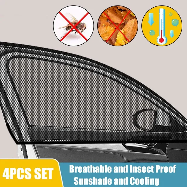 Ensemble de rideaux pare-soleil et anti-moustiques pour fenêtre complète de voiture, 4 pièces, rideaux universels pour voiture, accessoires pratiques 1