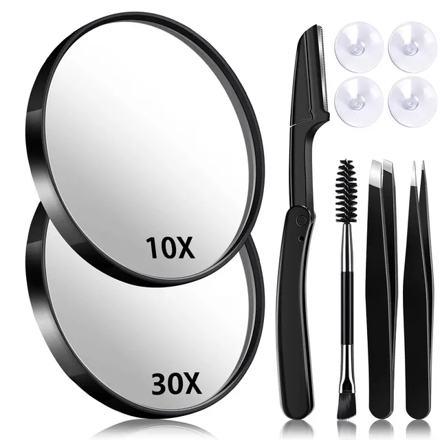 Eyebrow Tweezers Magnifying Mirror 1/3pcs Magnifying Mirror and Eyebrow Tweezer Set 30X Magnified Makeup Mirrors 2 Suction Cups Tweezers and Eyebrow