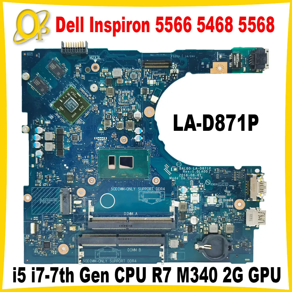 Bal60 La-D871P Per Scheda Madre Del Computer Portatile Dell Inspiron 5566 5468 5568 Con Cpu I5 I7-7Th Gen R7 M340 2G Gpu Ddr4 Completamente Testato
