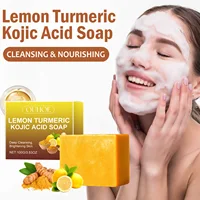 Savon à l'acide kojique au citron et au curcuma, éclaircissant, nettoyant en profondeur, brillant, rajeunissant, exfoliant, même le teint de la peau, fait à la main 1