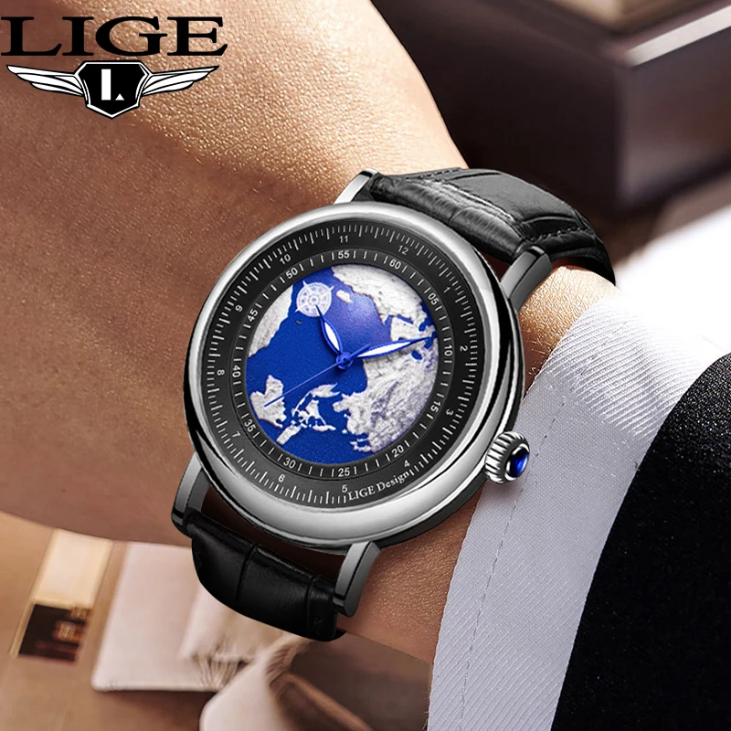 

LIGE Men Watch Fashion Business Waterproof Luminous Leather Strap Quartz Wristwatch Military Casual Sport Man Clocks Chronograph