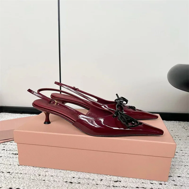 2024 new spring and Summer Lady Bow Baotou sandals pointy stiletto heels