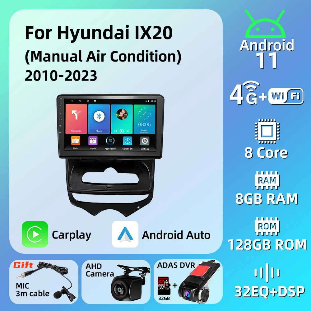 

Android Car Radio Stereo for Hyundai ix20 ix-20 2010-2023 Manual AC 2 Din Multimedia Carplay Navigation Autoradio GPS Head Unit