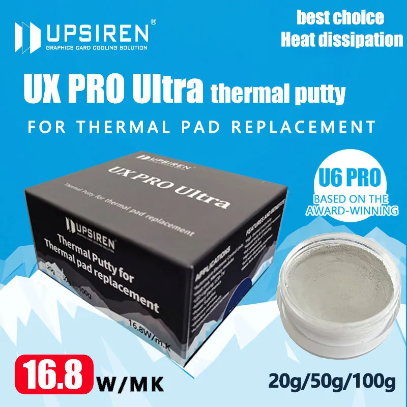 UPSIREN UX Ultra PRO 16.8, mk 열 퍼티, VGA GPU IC 프로세서용 급속 냉각 열 패드 교체, 열 차단 퍼티