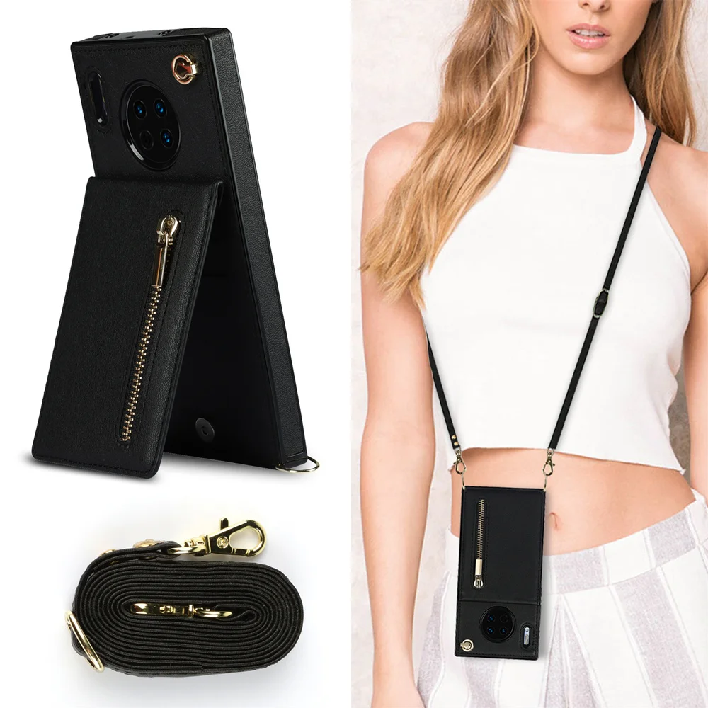 

Crossbody Zipper Pocket Card Holder Square Case for Huawei Mate20Lite Mate20 Mate30 Mate40 Pro Neck Strap Shoulder Bag Cover