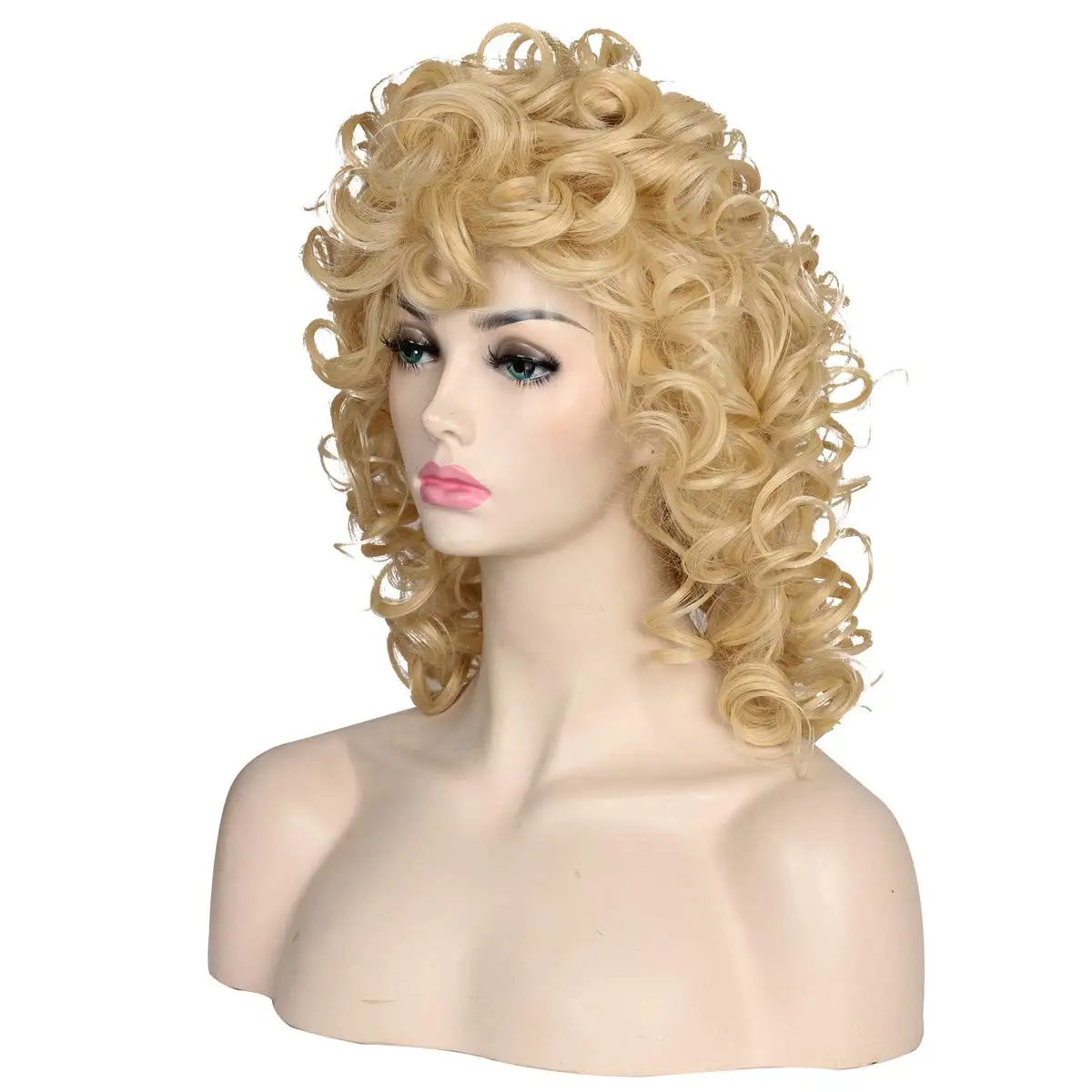 

Kyo Medium Long Curly Blonde 80S Rocker Wig for DOlly Parton Cosplay Hair for Halloween