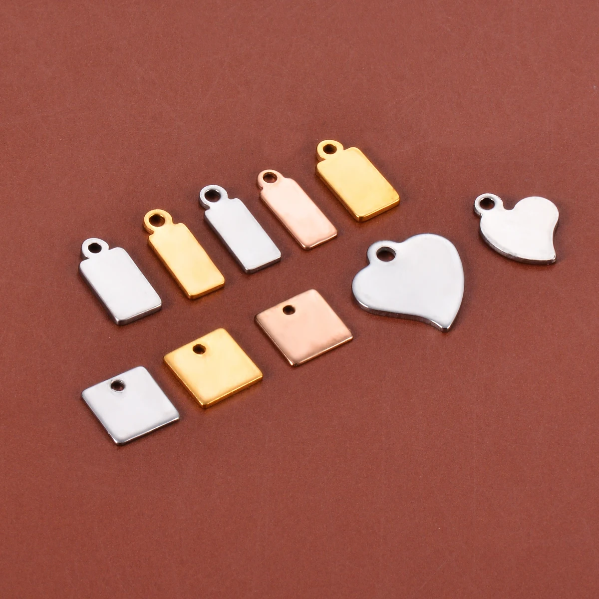 

20Pcs Fashion Heart Rectangle Blank Mirror Polished Stainless Steel ID Tags for DIY Necklace Anklet Bracelets Wholsale