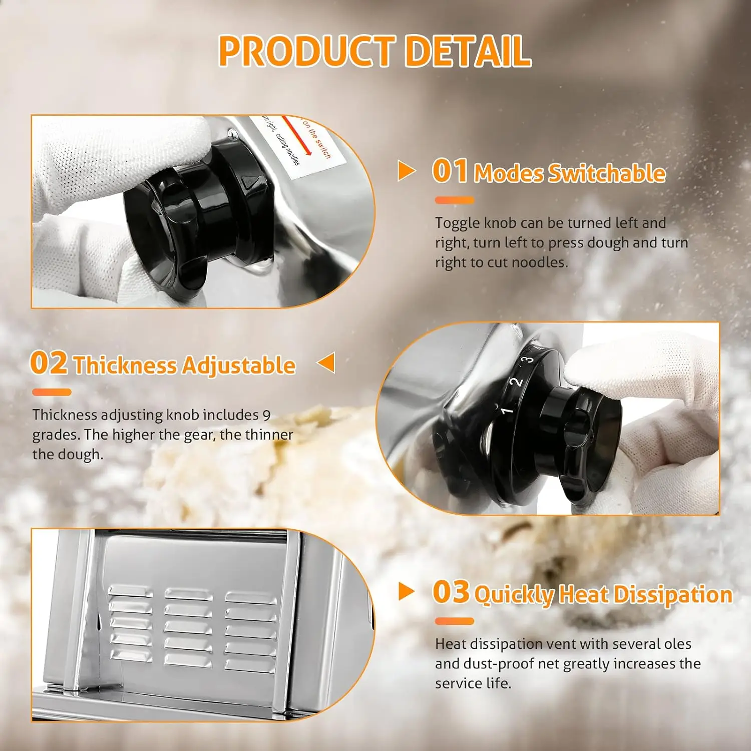 Electric Pasta Maker Machine 3 IN1 Pasta Dough Spaghetti Roller Noodle Pressing Machine Stainless Steel 135W for Home Family Use