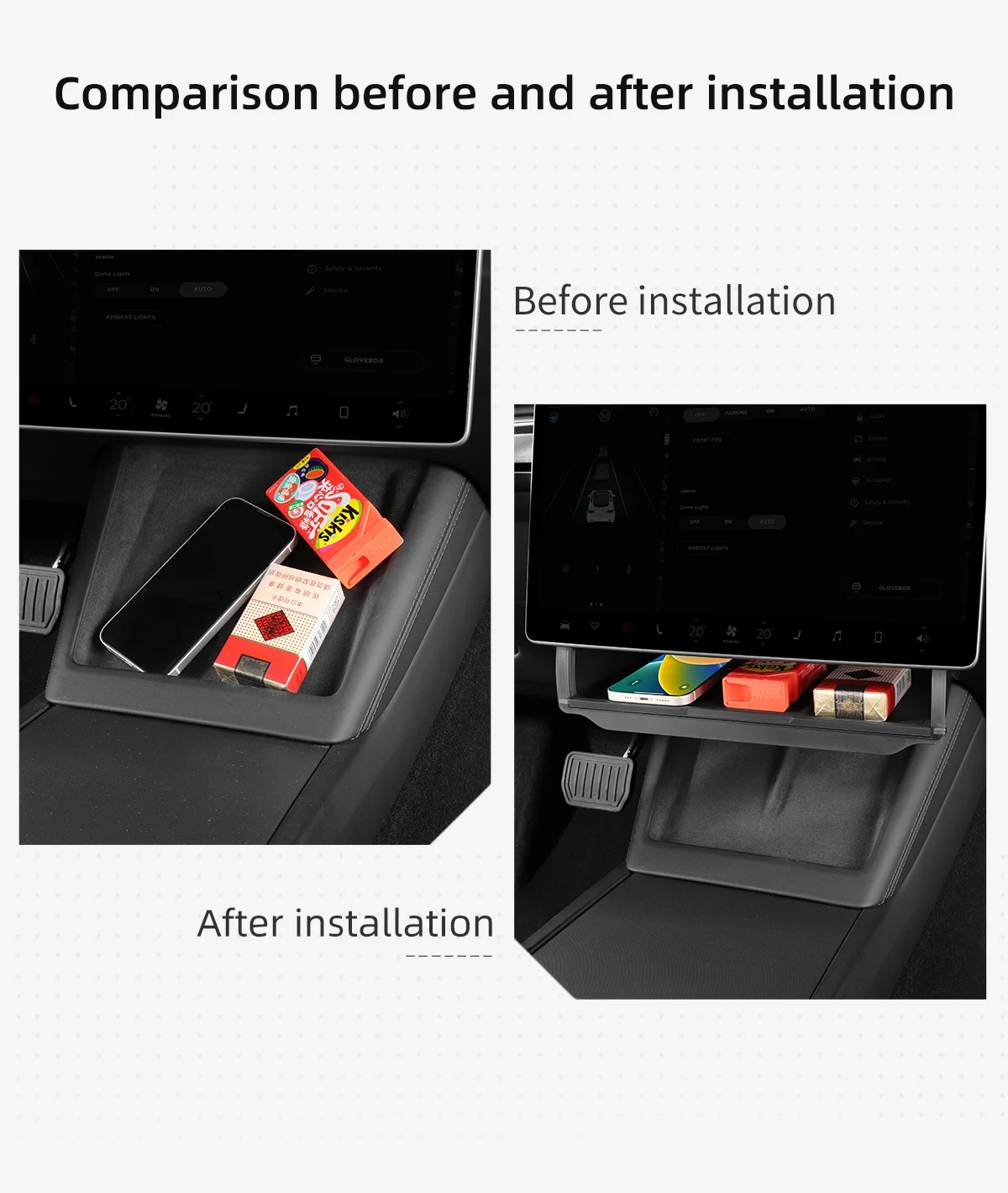 For Tesla Model Y Juniper 2026 Model 3 Highland 2025 Under-Screen Hidden Storage Box Behind Screen Center Console Organizer Case