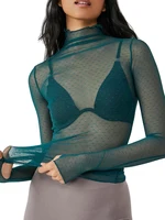 T-shirt en maille transparente pour femme, col montant, manches longues, haut court, chemise transparente, t-shirts grunge Fairycore, Y Retro 4