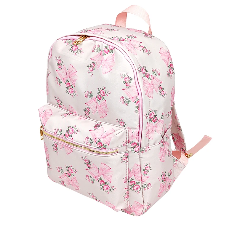 New Waterproof Nylon Backpack Backpack Large Capacity Pink Printed Bow Female Travel Bag Backpacks Schoolbag for Teenage Girls