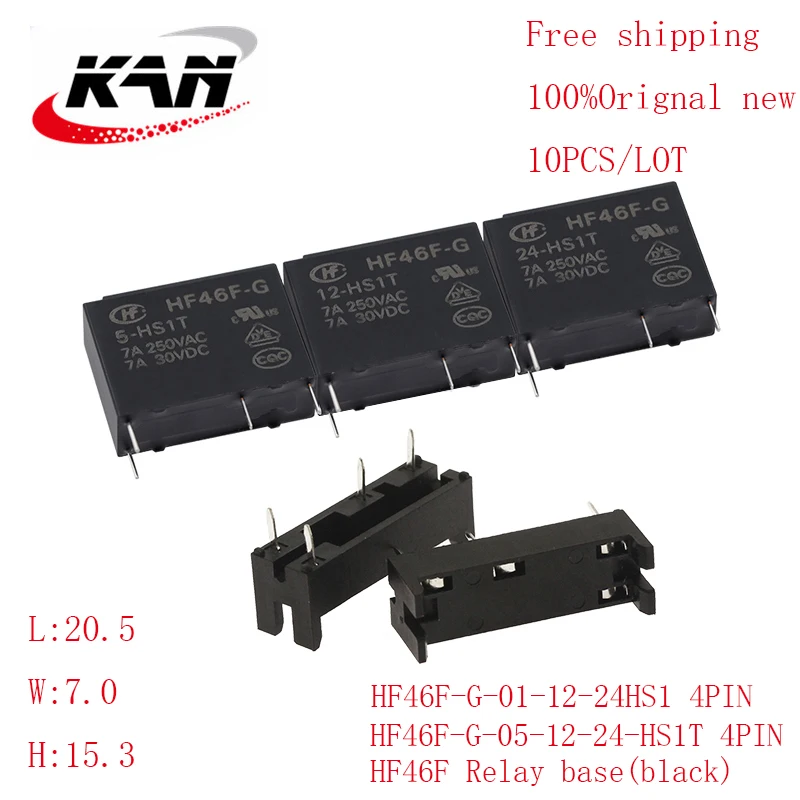 

Free shipping 10pcs Power relay HF46F-G-005-HS1 HF46F-G-012-HS1 HF46F-G-024-HS1 5VDC 12VDC 24VDC 7A 250VAC 4PIN Original New