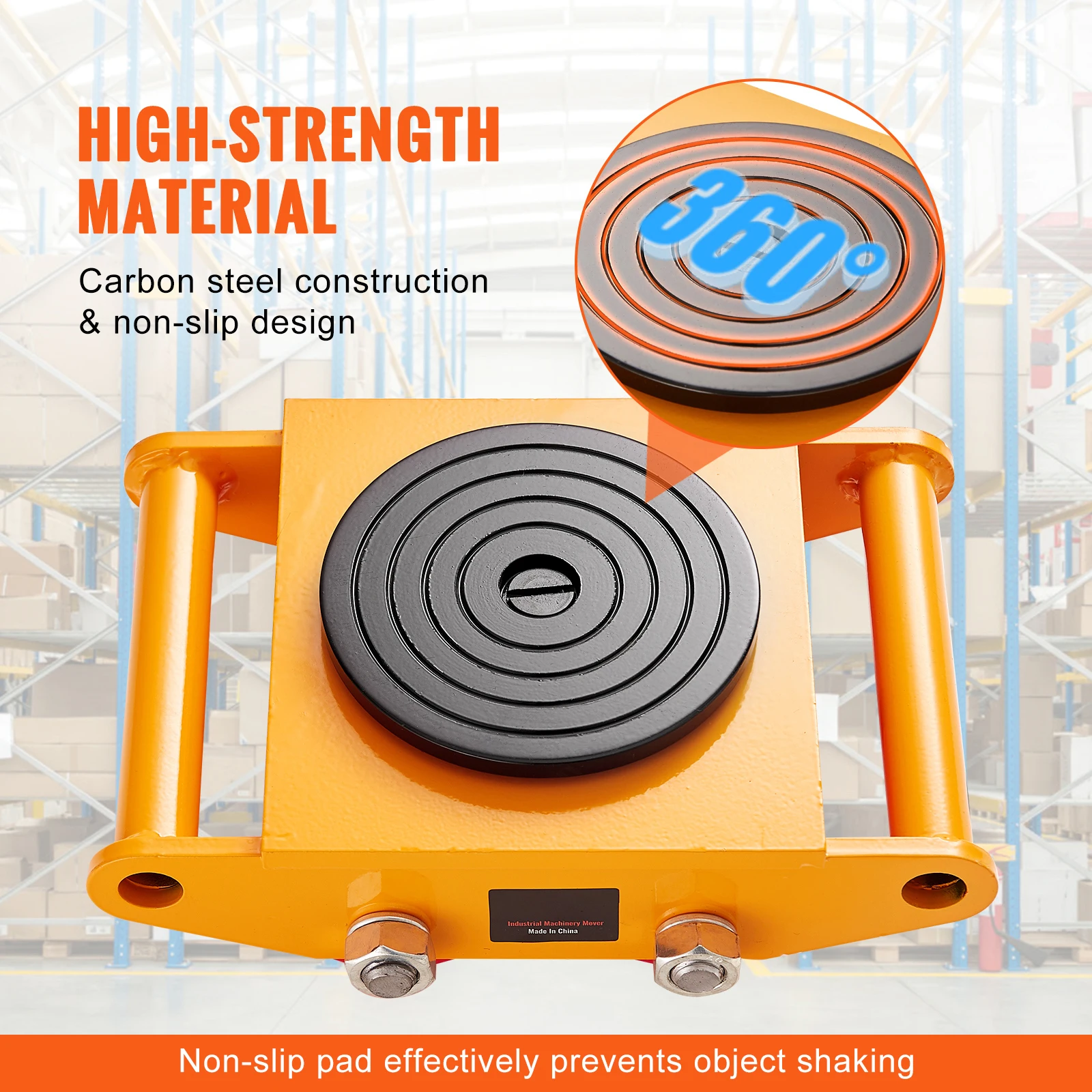 SucceBuy 6/8/12T Machinery Skate Dolly Industrial Mover with 4 PU Wheels & 360° Non-Slip Cap for Warehouse Workshop Factory