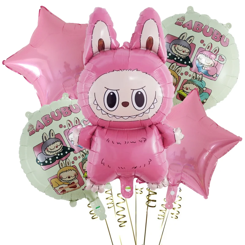 5Pcs Labubu Bubble Mart Foil Balloon Set – Cute Cartoon Party Decorations for Baby Showers & First Birthdays 4