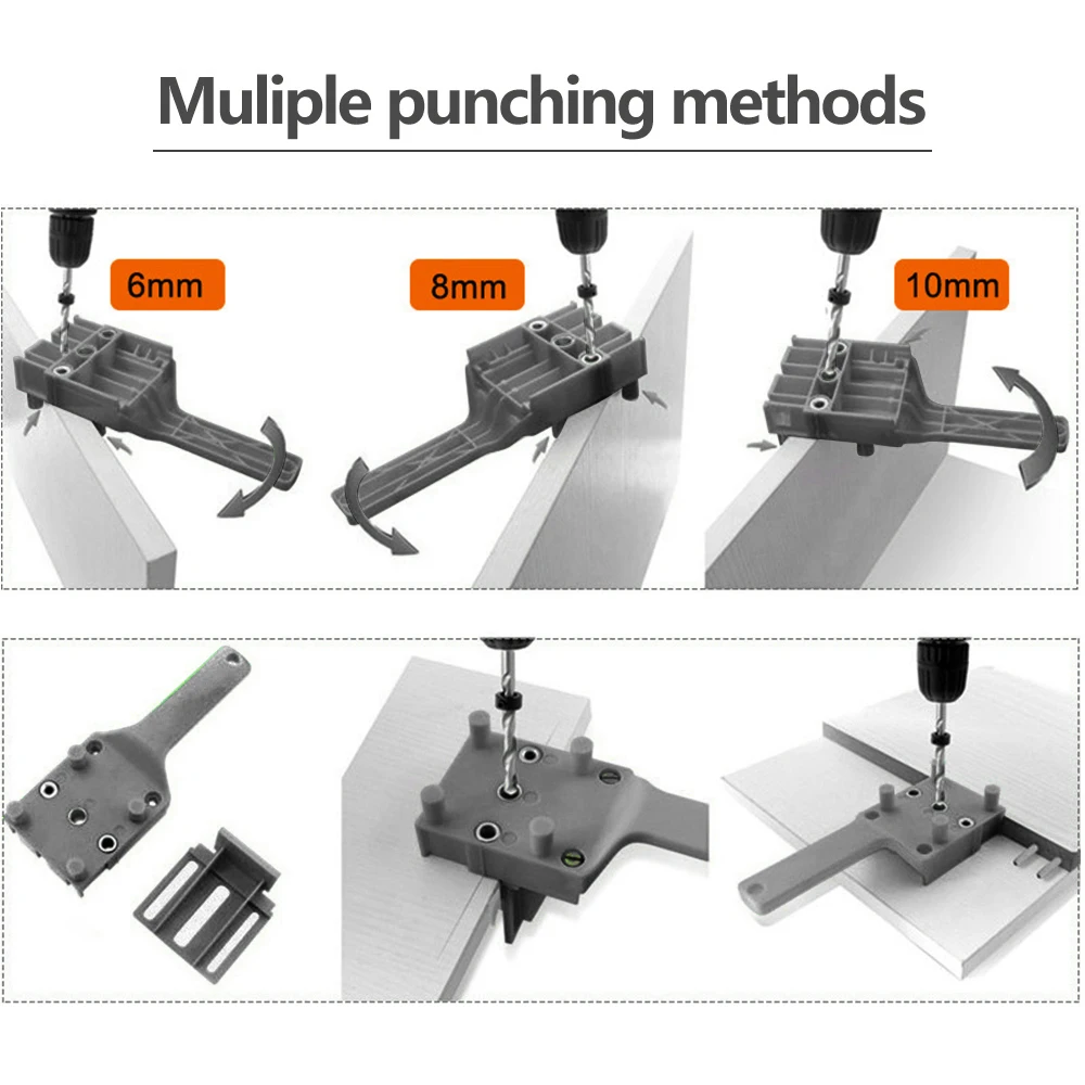 Wood Doweling Jig Quick Wood Doweling Jig Plastic ABS Handheld Pocket Hole Jig System 6/8/10mm Drill Bit Hole Puncher For Carpentry Dowel Joints
