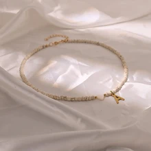  MOON GIRL Colorful Beads Initial Choker for Women Stainless Steel Letter Pendant Necklace Fashion Shell Heart Boho Jewelry 