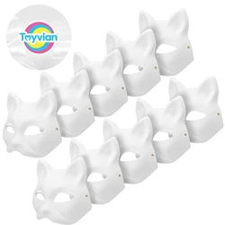 6/10/12Pcs Mask Cat Masquerade Decorate Masks White Animal Empty Face Women Halloween Cosplay Party Kid Woman Therian Wolf
