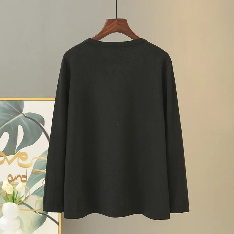 Plus Size Women Sweatshirts Fall Loose Leisure Embroidery Small Letters Fake Two Pieces Hoodie 2474