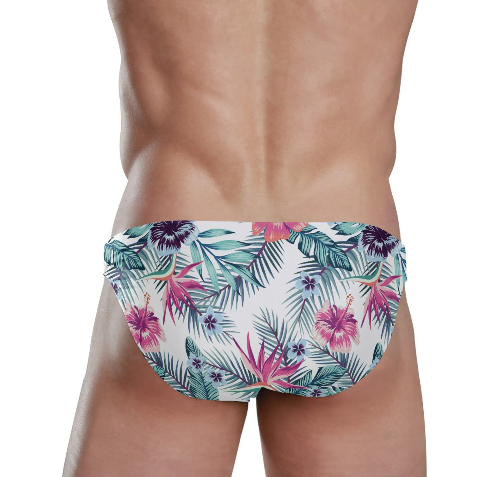 Fashion Mens Swim Suit Sexy Low Waist Push Up Padded Mens Swimwear Briefs Beach Surfing Swimming Trunks Palm Tree Bathing 2