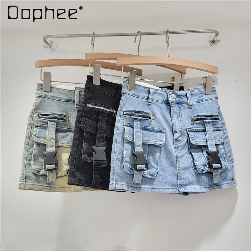 Retro Release Buckle Cargo Pocket Short Denim Skirt Female 2024 Summer Korean Style Hot Girl Sheath Mini Jean Skirts for Women vkb throttle stecs mini max xt scg mcgu rocker desktop quick release bracket