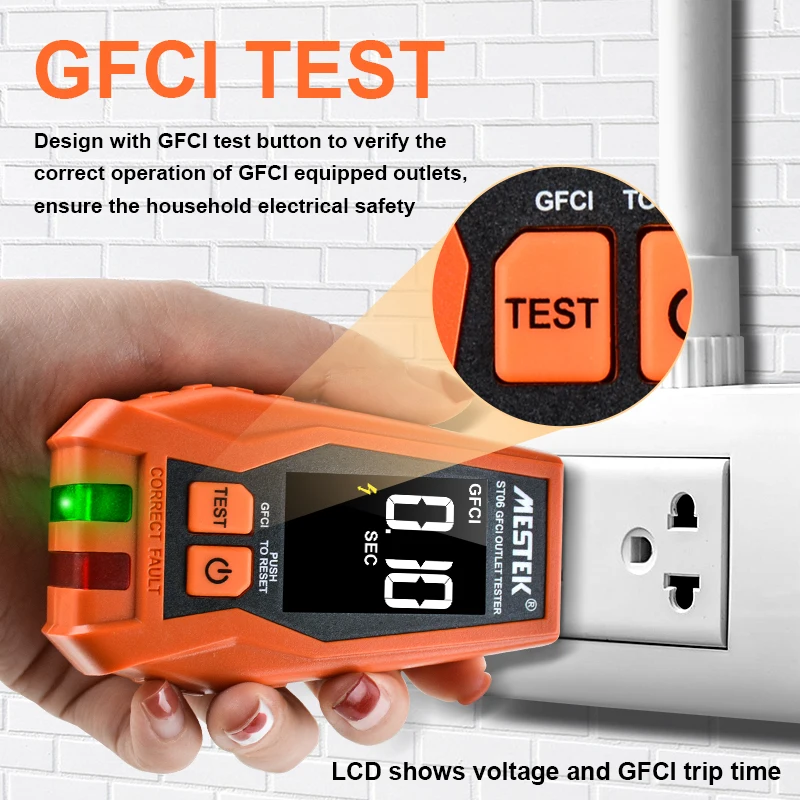 ST06 GFCI Outlet Tester 120V US Plug Color Screen GFCI Test Circuit Breaker Color Screen Live Neuter Wire Test Socket Detector 5