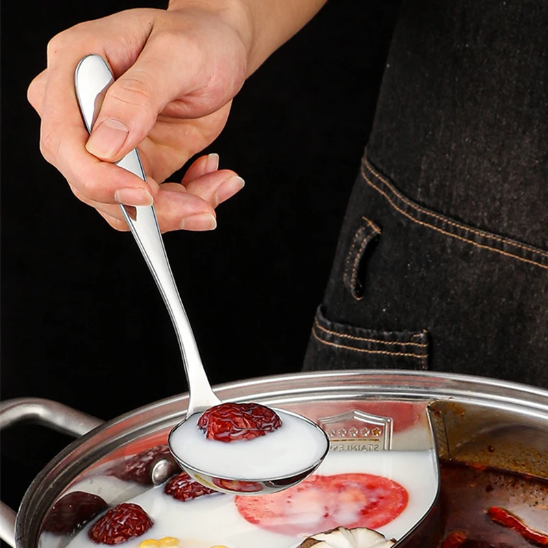 New Long Handle Deepen Ramen Soup Spoon Ladle Colander Stainless Steel Tableware Home Tablespoons Kitchen Cooking Utensils