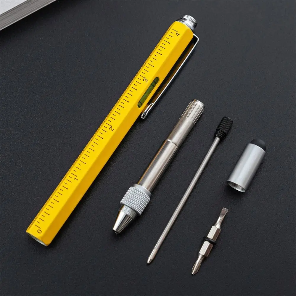 6in1 Multi-function Pen With Slotted/Cross Screwdriver Capacitive Pen With Light Spirit Level Ballpoint Writing Supplies
