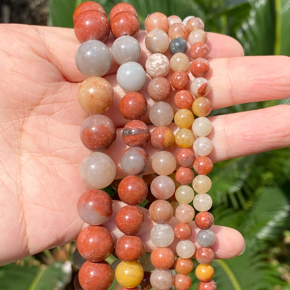 Natürliche Rot Gelb Grau Chalcedon Jade Runde Spacer Lose Stein Perlen Für Schmuck Machen DIY Armband Halskette 6/8/10/12mm 15"