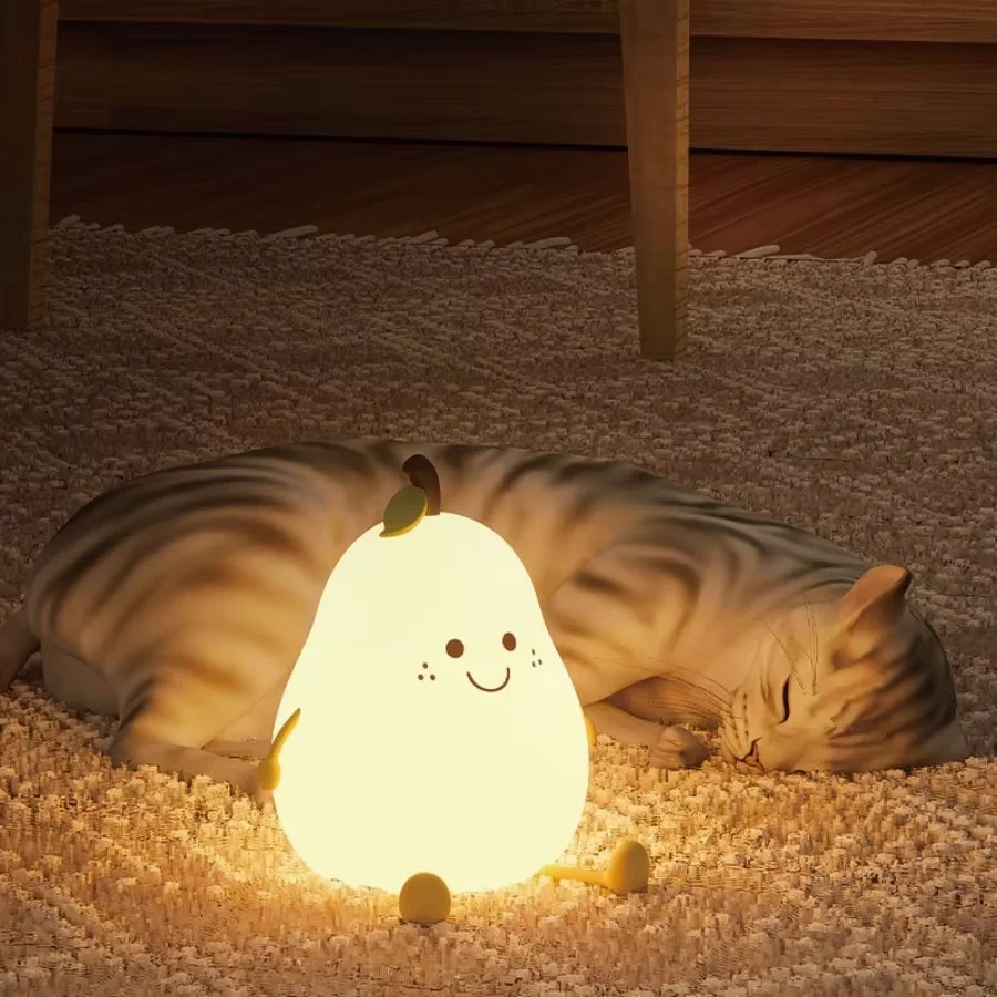 Led Cute Pear Night Light Dimmable Nursery Pear Lamps Super Squishy Silicone USB Rechargeable Touch Control 7 Colors Night Lamp