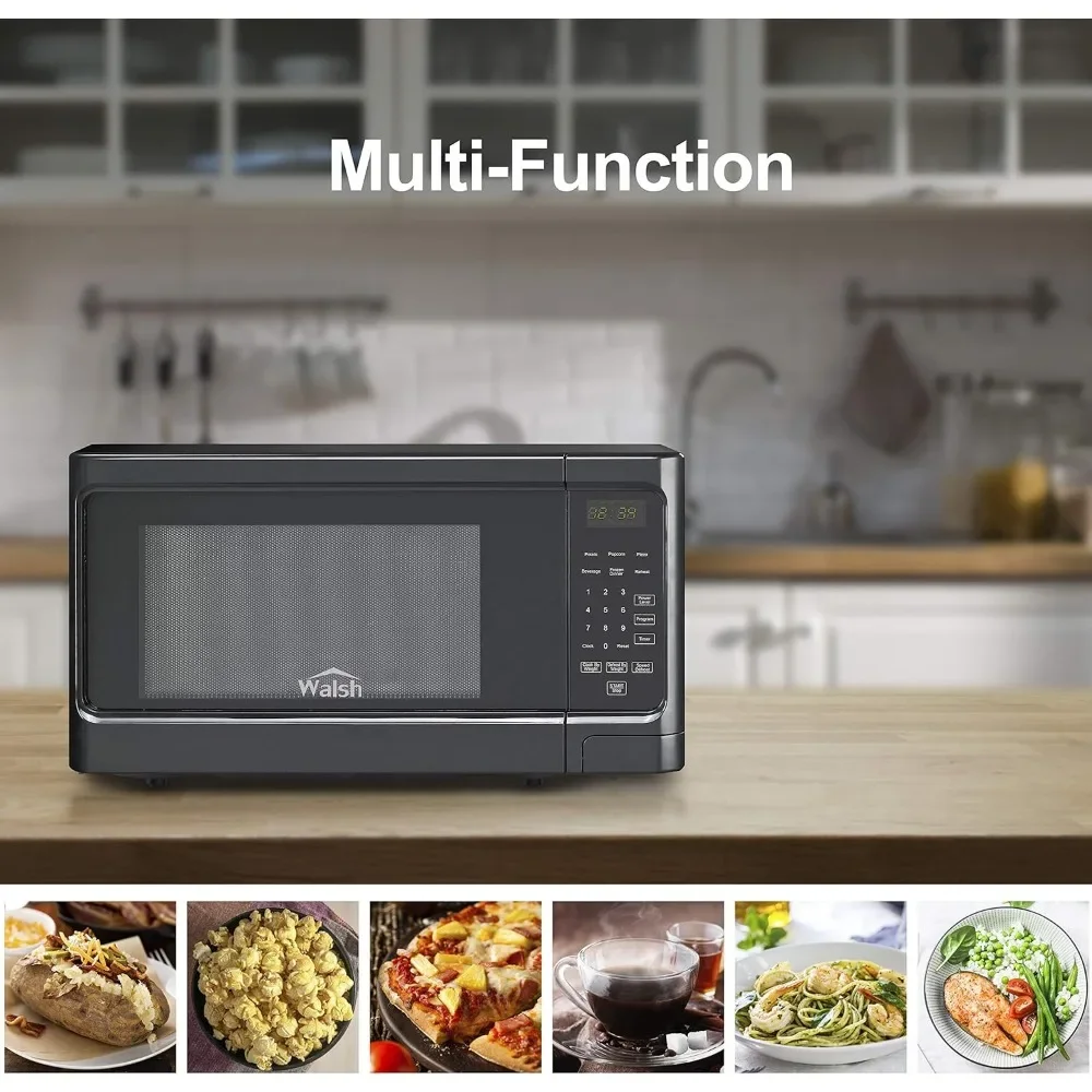 Countertop Microwave Oven 1.1 Cu.Ft/1000W 6 Cooking Programs LED Lighting Push Button Black Kitchen Electric Microvawe Home 6