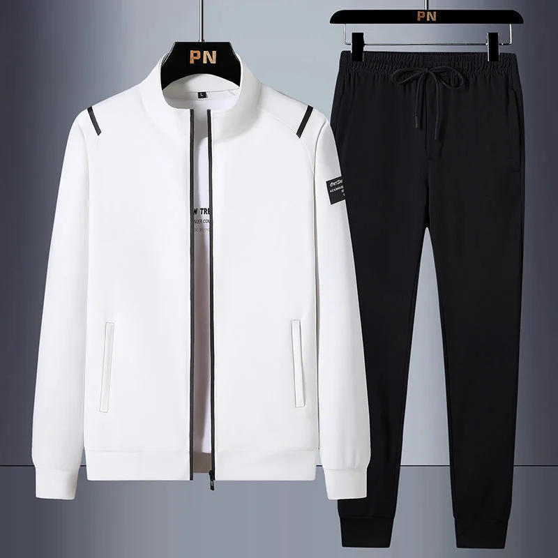 

Casual Men's Tracksuit Spring Autumn Sportswear Men 2 Piece Sets +Sweatpants Print Brand Zipper Male Sweatshirt Suit Plus Size
