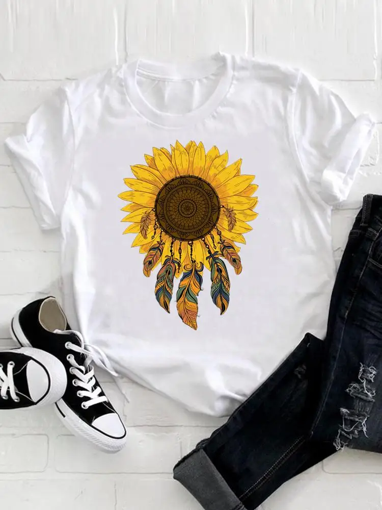 

Dream Web Flower Trend 90s Short Sleeve Lady O-neck T Shirt Clothing Women Fashion Casual Print Top Graphic Tee T-shirt