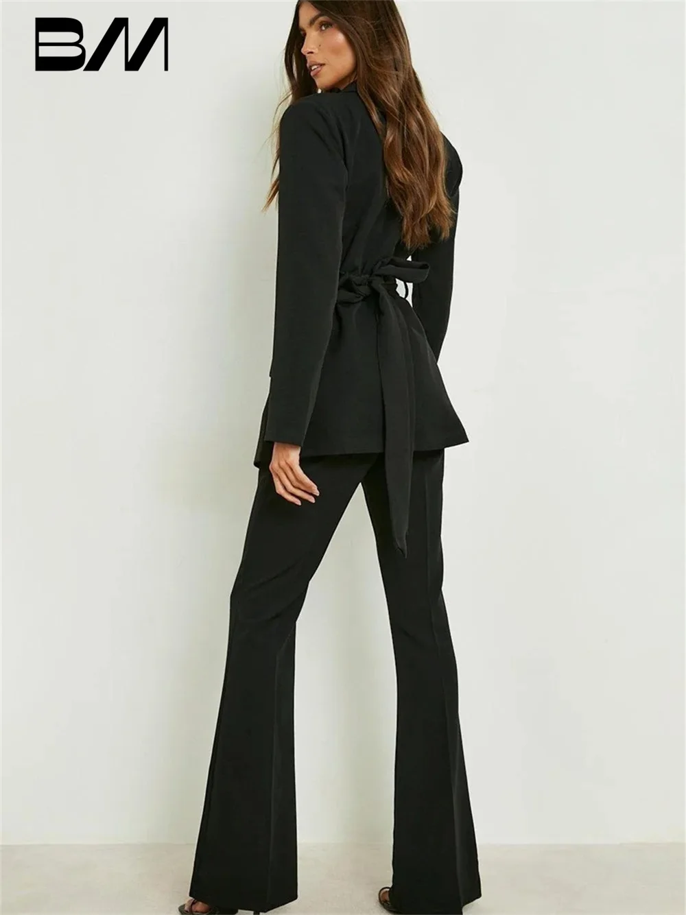 Fashion Summer Black Slim Fit Women Pants Suits Set Super Long Blazer Wide Leg Custom Made Classic Office Lady Party Prom Dress