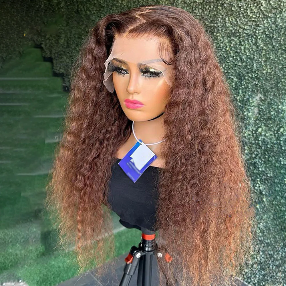 

Soft Preplucked 26”Long 180%Density Glueless Honey Blonde Brown Kinky Curly Lace Front Wig With BabyHair Heat Temperature Daily