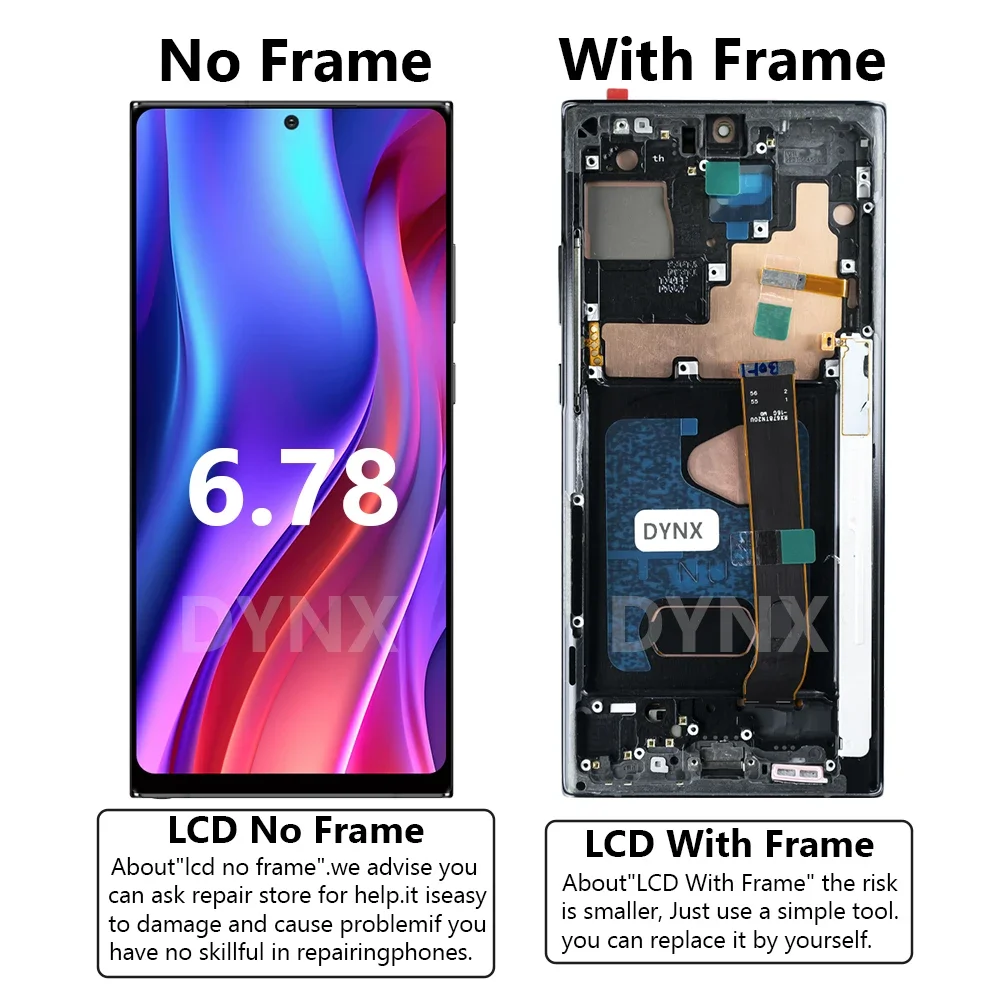 슈퍼 AMOLED 디스플레이, 프레임 LCD 포함, 삼성 갤럭시 노트 20 울트라 N985 N985F N986B 터치 스크린 디지타이저 수리