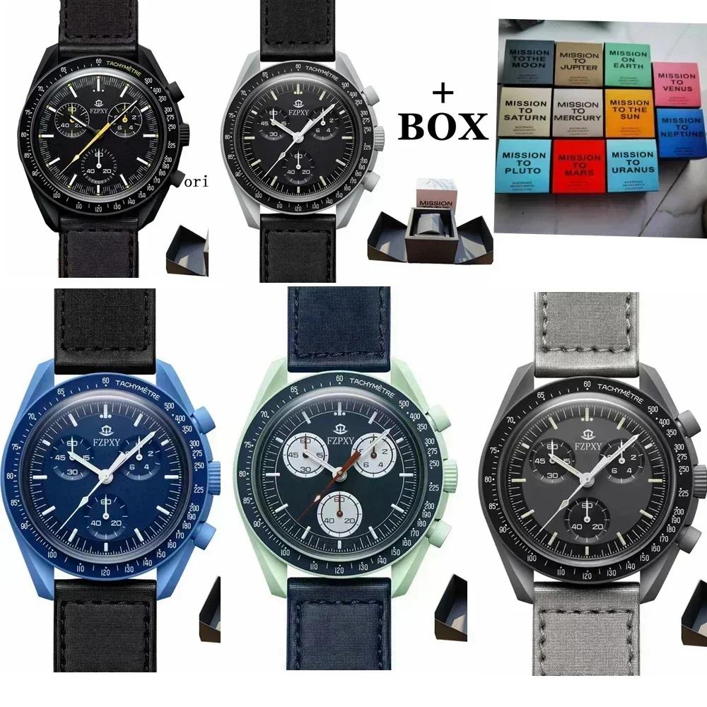 

2024Original Brand with Original Box Moon Watches for Mens Multifunction Plastic Case Watch Chronograph Explore Planet Top Clock